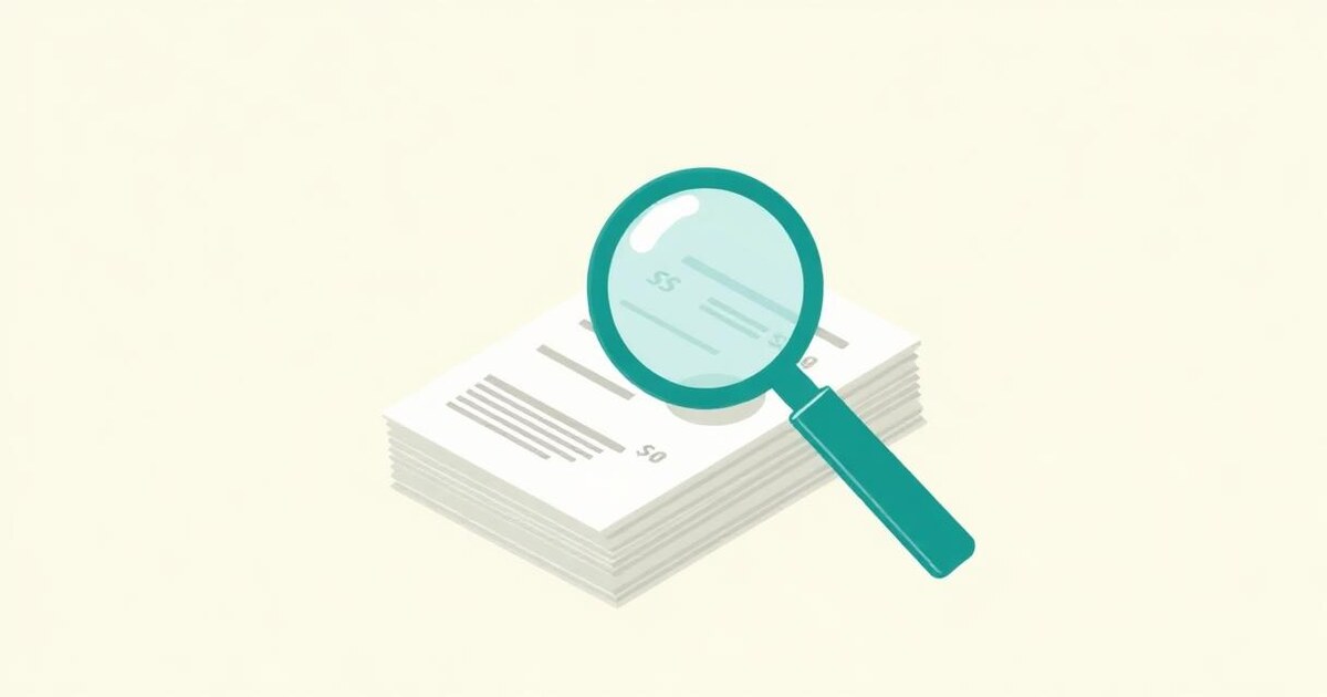 Flat illustration of a teal magnifying glass hovering over a stack of subscription receipt cards on a cream background, revealing hidden recurring charges.